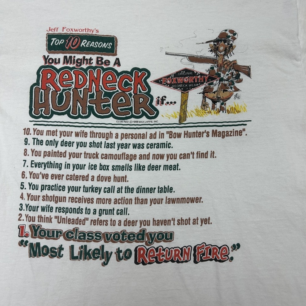Vintage Jeff Foxworthy Redneck Hunter Shirt Mens Large White Tee T-Shirt Delta - Picture 2 of 9